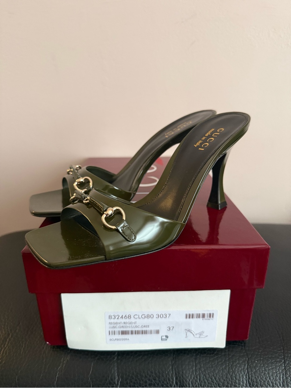 Gucci Horsebit Leather Slide Sandals Green - 37 EU / 7 US - Brand New